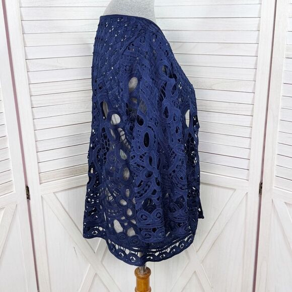 Adore Open Eyelet Lace Topper Cardigan Jacket Navy Blue Medium - Picture 3 of 11